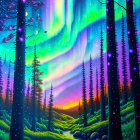 Majestic aurora borealis lights up forest path