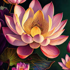 Detailed Pink Lotus Flower Illustration on Dark Background