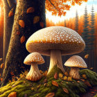 Detailed Mushroom Forest Scene with Autumn Foliage