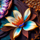 Colorful 3D rendering of ornate flowers on dark background