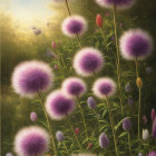 Whimsical purple puffball flowers in luminous field