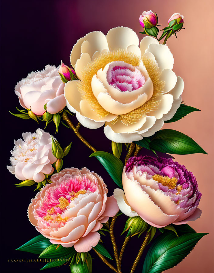 Assorted Flowers Illustration with White and Pink Bloom