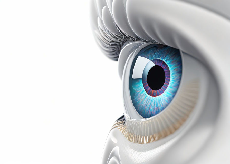 Detailed Robotic Eye with Iris Patterns on Humanoid Face