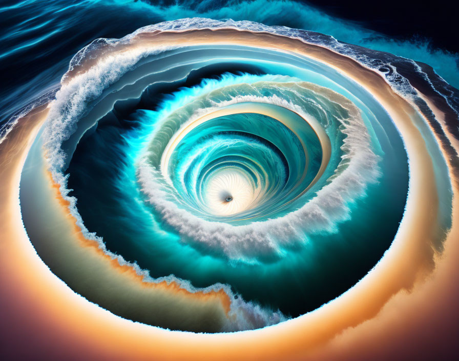 Surreal Ocean Waves Vortex in Vibrant Blue and Turquoise