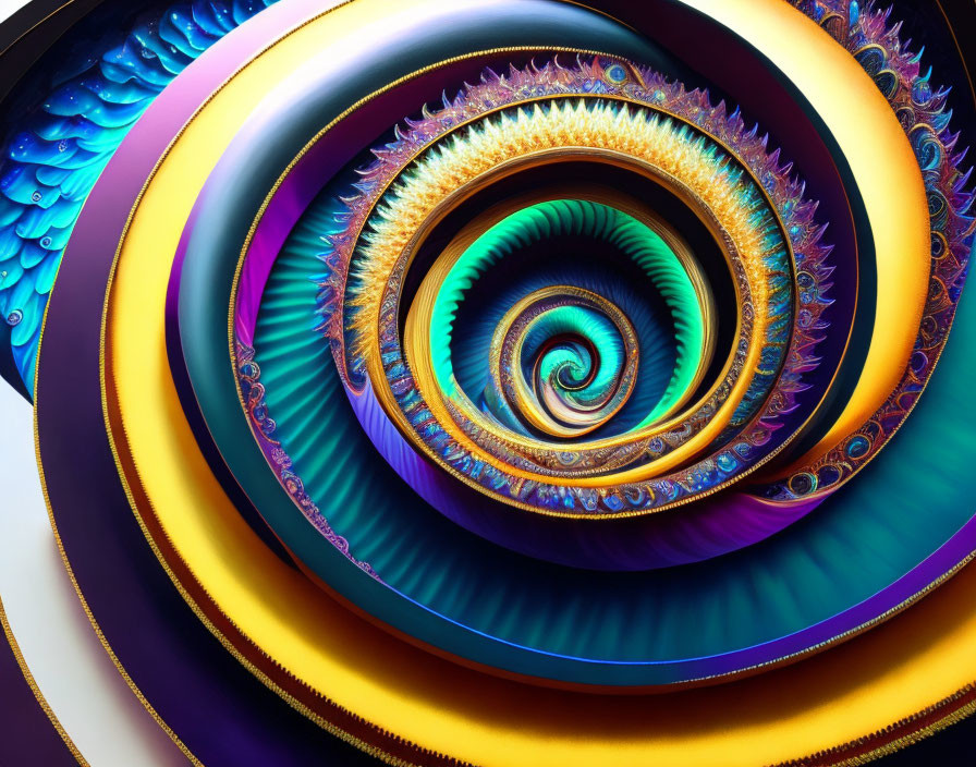 Colorful Fractal Spiral with Purple, Blue, and Gold Bands