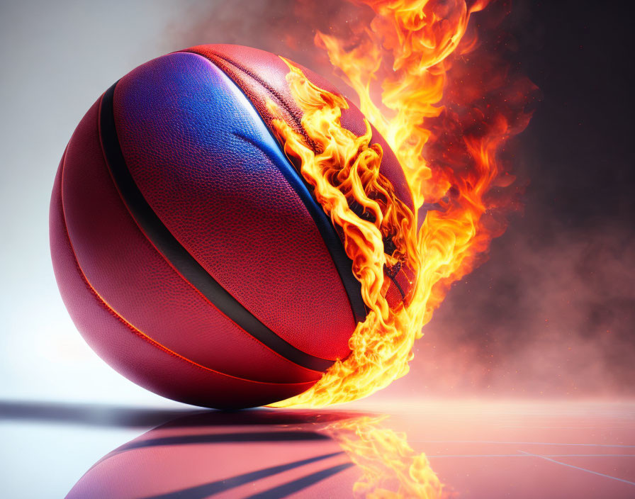 Flaming basketball on gradient background