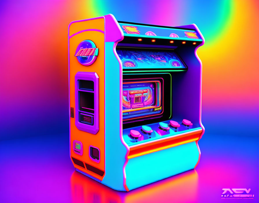 Colorful Neon-lit Retro Arcade Machine Display