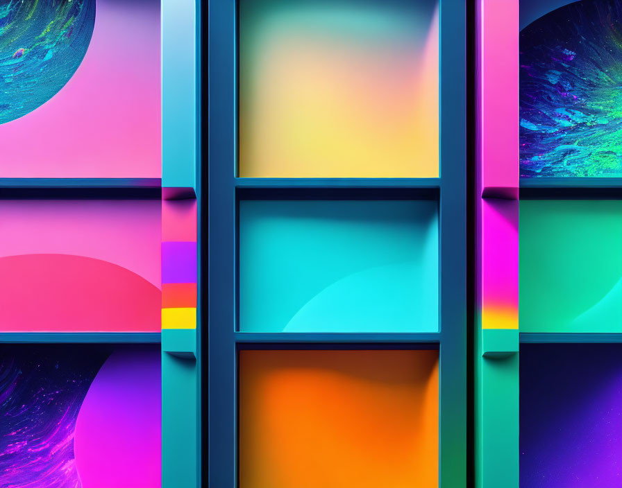 Colorful symmetrical geometric shapes and gradients in abstract image