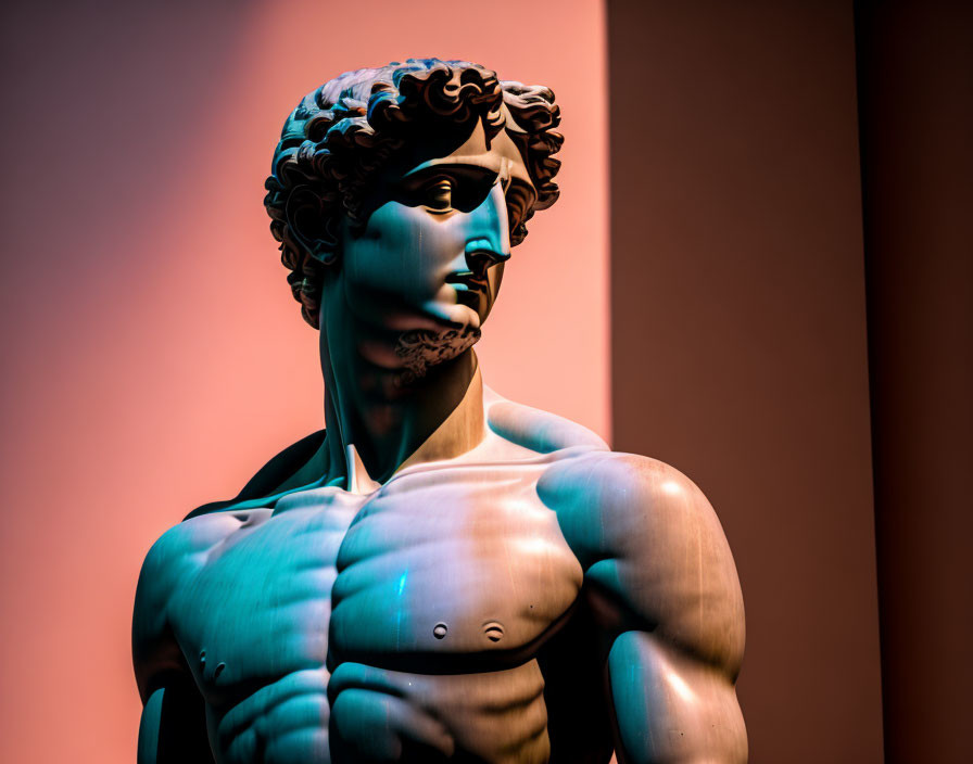 Detailed Muscular Classical Statue with Cool and Warm Lighting