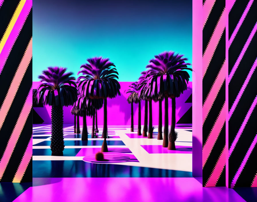 Surreal Landscape Digital Art with Neon Colors