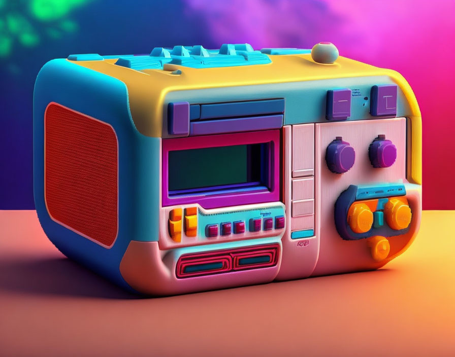 Vivid Retro Boombox with Blue, Pink, and Orange Elements