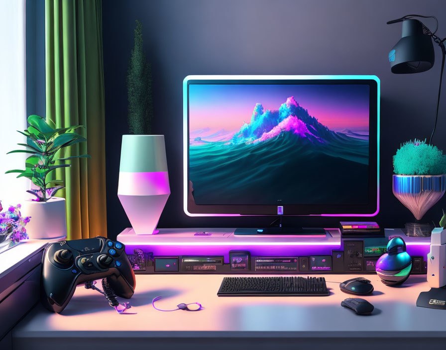 Vibrant Wave Display on Modern Gaming Setup