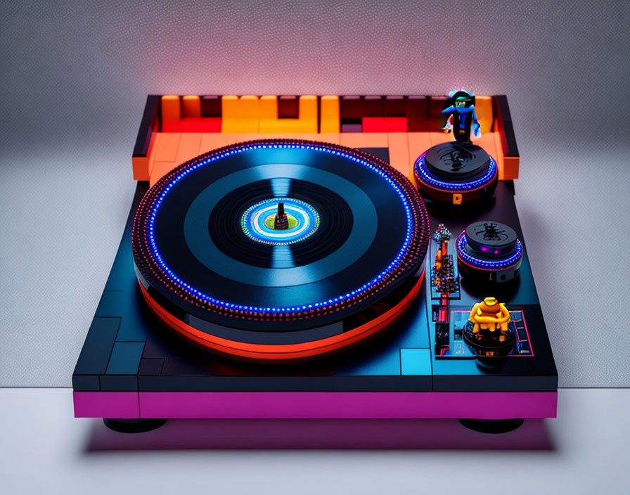 Colorful LEGO DJ Station with Spinning Record & Figures