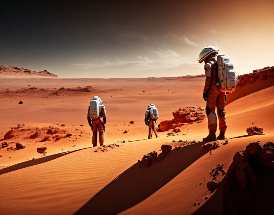 Exploration of Martian-like desert by three astronauts