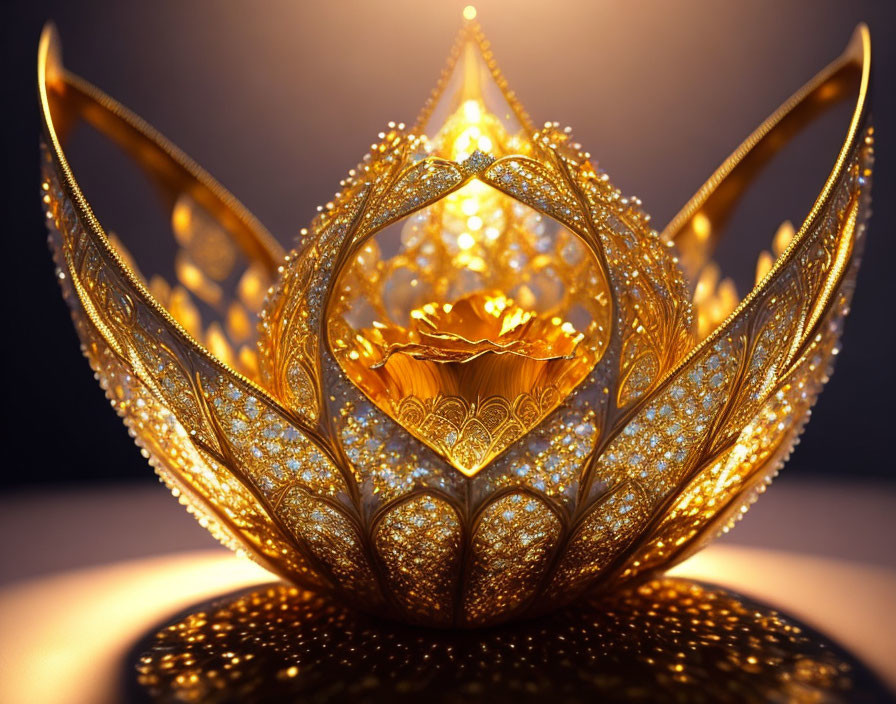 Golden lotus-shaped artifact with intricate patterns and glowing center