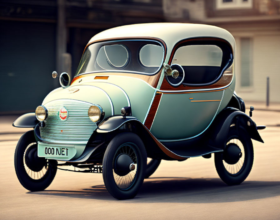 Classic Two-Tone Car with Round Design and White Sidewall Tires