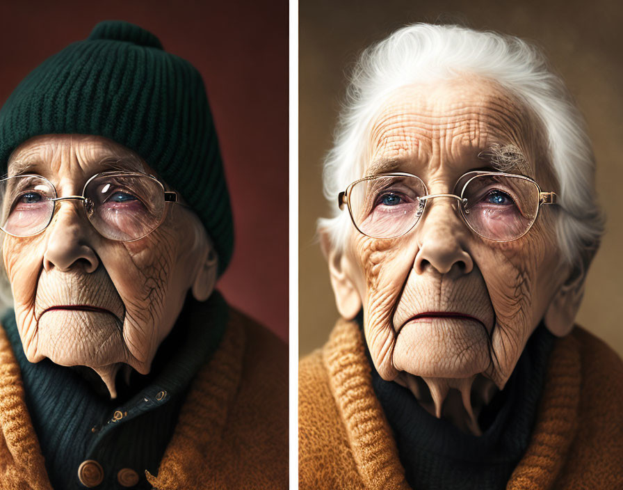 Elderly Individuals in Green and Yellow Garments with Glasses