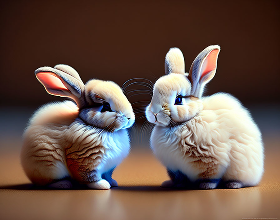 Fluffy bunnies with large ears in soft-focus setting