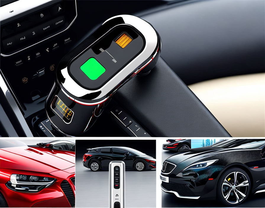 Modern Car Details Collage: Interior, Exterior Design, Gear Shift, Dashboard, Bodywork