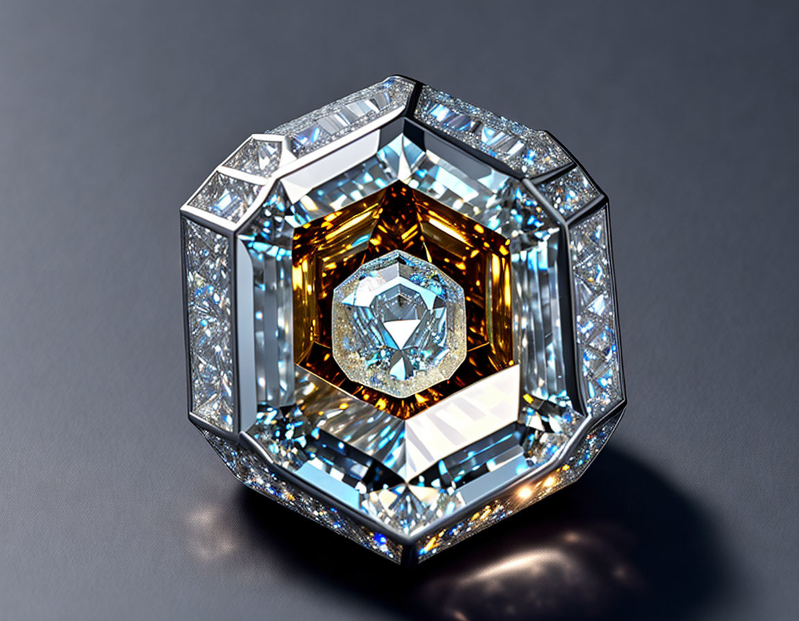 Yellow Radiant-Cut Gemstone with Tiered Clear Diamonds in Luxurious Setting