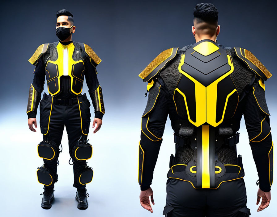 Modern Black and Yellow Motorcycle Suit with Armor Padding