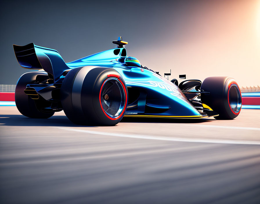 Futuristic blue and black Formula 1 racing car on track with aerodynamic design and speed