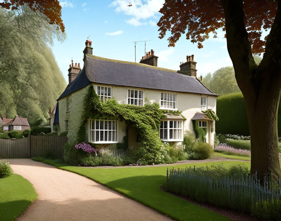 Ivy-Covered Two-Story House in Lush Garden