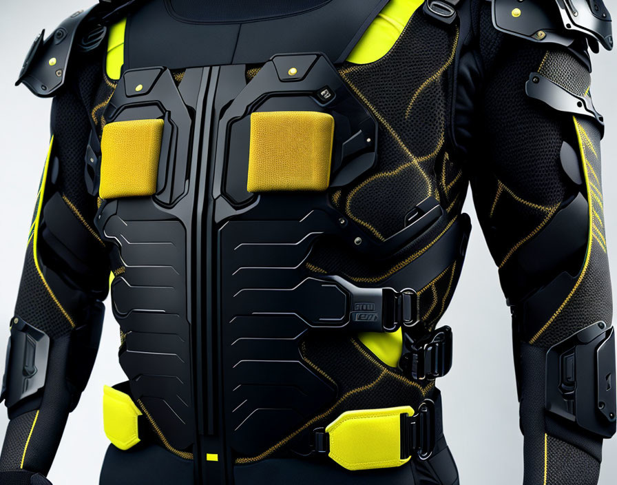 Detailed Black and Yellow High-Tech Bodysuit with Glowing Circuits