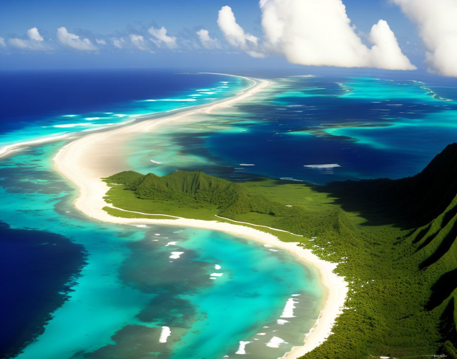 Tropical Atoll with Greenery, Beaches & Turquoise Waters