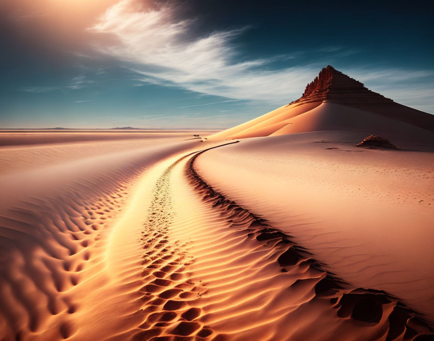 Desert landscape with rolling dunes under blue sky