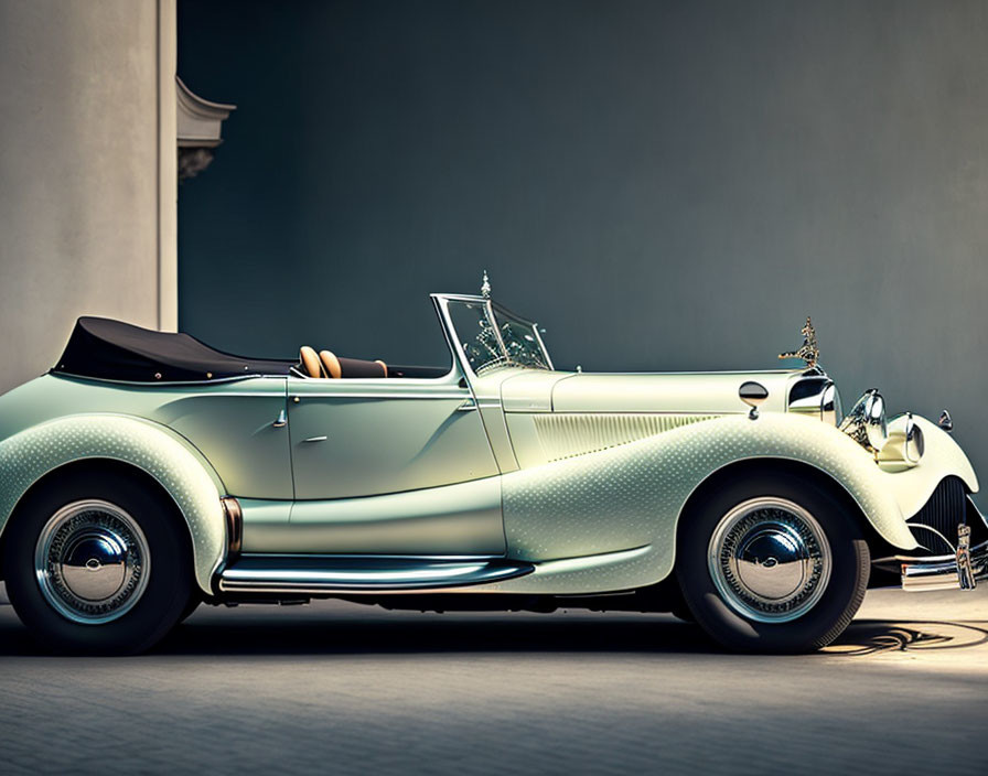 Classic Mint Green Convertible Car on Neutral Background