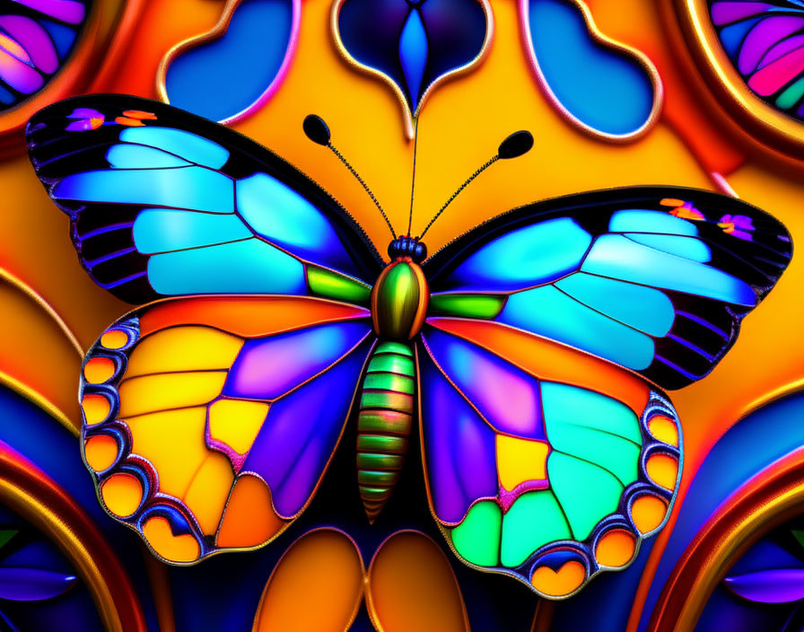 Colorful Butterfly Digital Art with Psychedelic Background