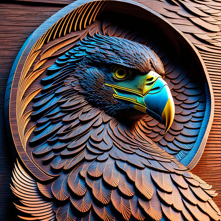 Colorful 3D paper art of eagle with layered feathers on dark background