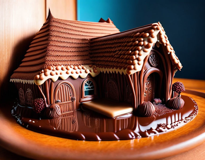 Intricate Chocolate House with White Chocolate Accents