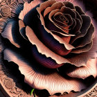 Detailed digital artwork of a metallic rose with intricate layered petals