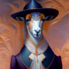 Stylishly Dressed Llama in Suit and Hat with Desert Landscape