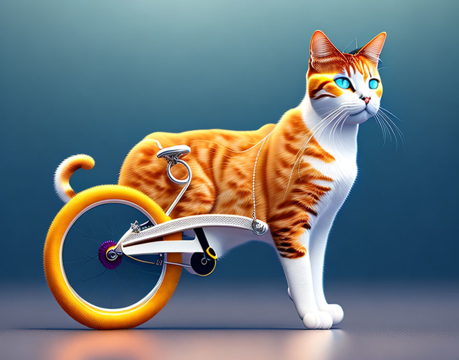 Orange Tabby Cat Blue Eyes Bicycle Design