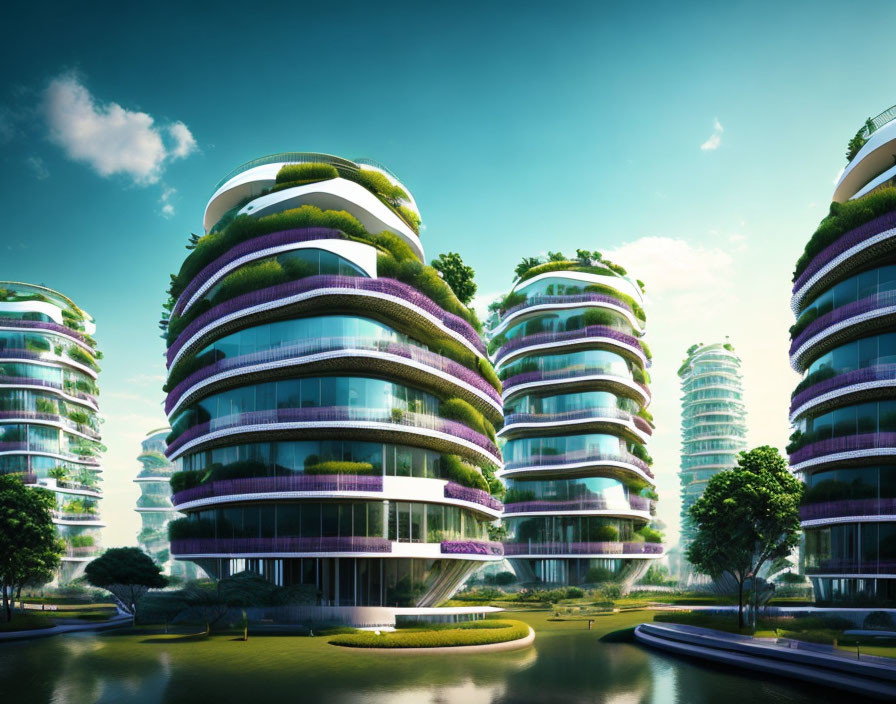 Layered Terraces in Futuristic Green Architecture harmonizing Urban Living with Nature