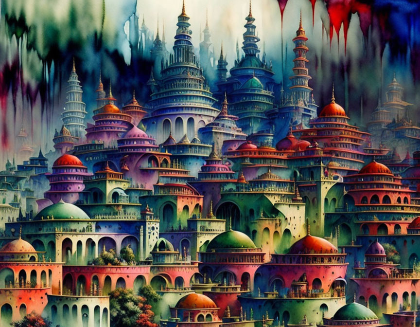 Colorful domed cityscape with dreamy atmosphere