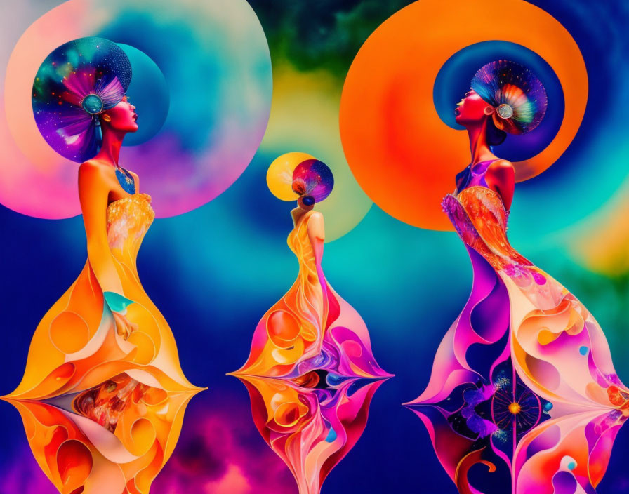 Colorful Abstract Background with Stylized Female Figures