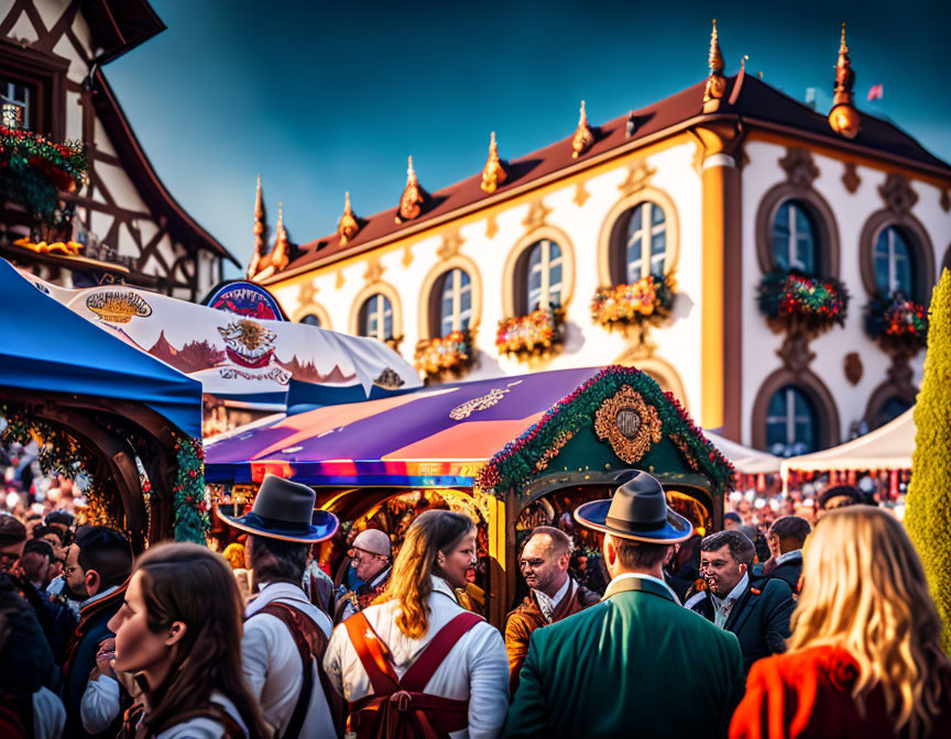 Traditional German attire at vibrant outdoor event.