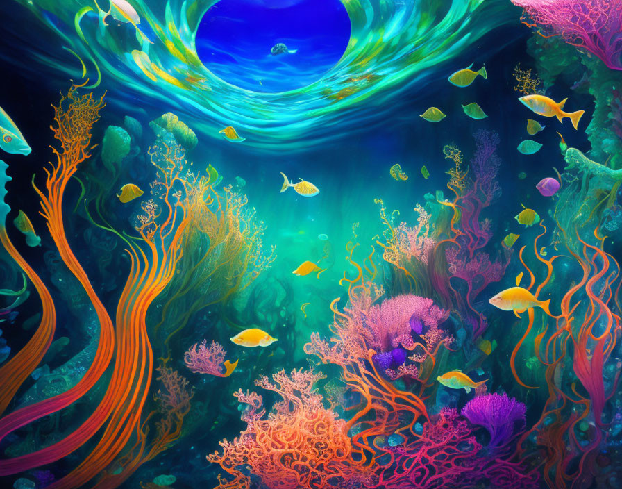 Colorful Fish and Coral Reefs in Vibrant Underwater Scene