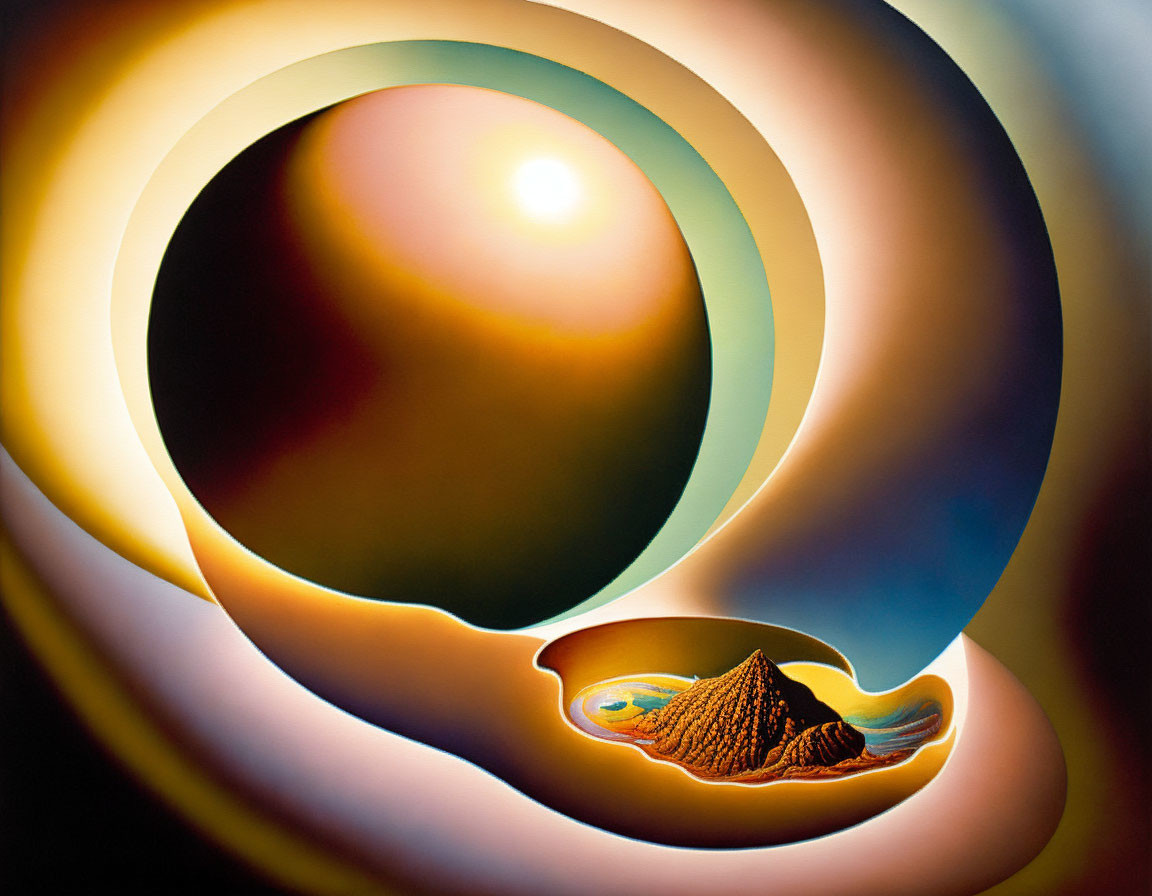 Concentric Circles and Sun-like Orb in Abstract Art