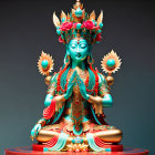 Colorful Ornate Deity Statue with Multiple Arms and Intricate Jewelry