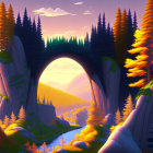 Colorful Stone Bridge Over River in Animated Landscape