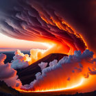 Vibrant red and orange sunset cloud formation over dark landscape