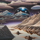 Layered Mountains and Multiple Moons in Surreal Night Sky