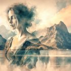 Surreal artwork: Woman's profile merges with serene landscape