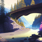 Tranquil river landscape with bridge and colorful trees