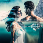 Ethereal Couple Submerged in Water with Flowing Hair